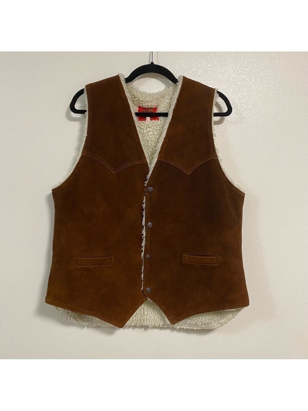 Pypsa Vest Mens size 44 Brown Suede Leather Sherpa lined Vest
